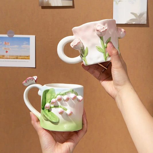 Embossed Floral Coffee Mugs Blackbrdstore