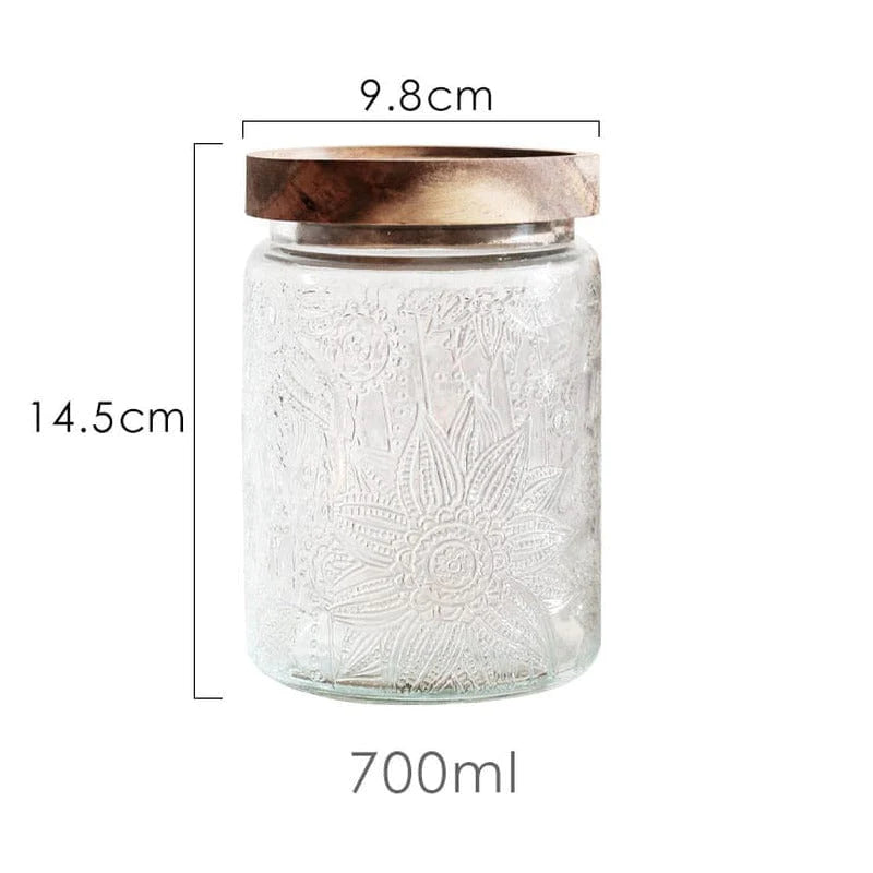 Embossed Flower Glass Jar Blackbrdstore