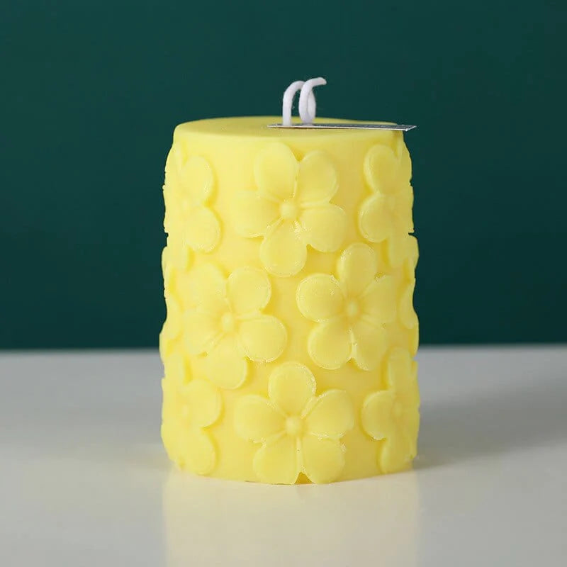 Embossed Flower Pillar Scented Candles Blackbrdstore