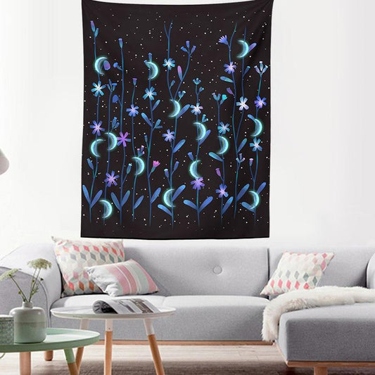 Enchanted Moon Flowers Tapestry Blackbrdstore