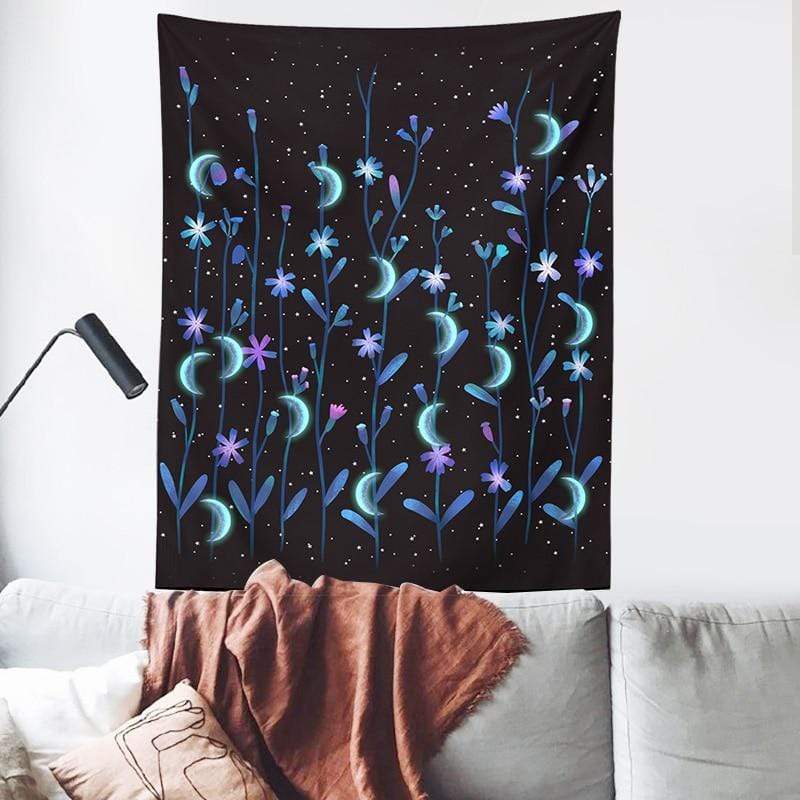 Enchanted Moon Flowers Tapestry Blackbrdstore