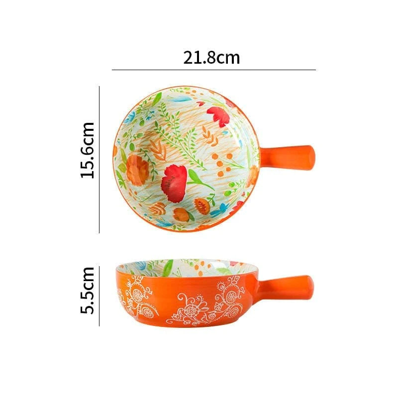 Floral Single Handle Ceramic Bowl Blackbrdstore