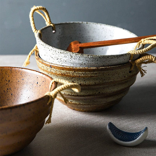 Fortessa Ceramic Bowl With Hemp Rope Handle Blackbrdstore