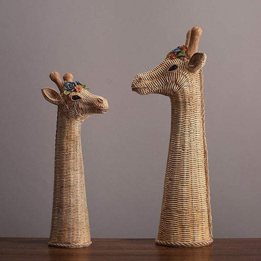 Giraffe Rattan Statue Blackbrdstore