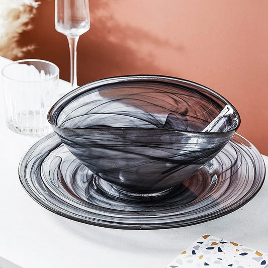 Irregular Glass Salad Bowl Blackbrdstore
