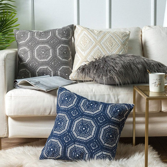 Lace Floral Circle Embroidered Cushion Cover Blackbrdstore