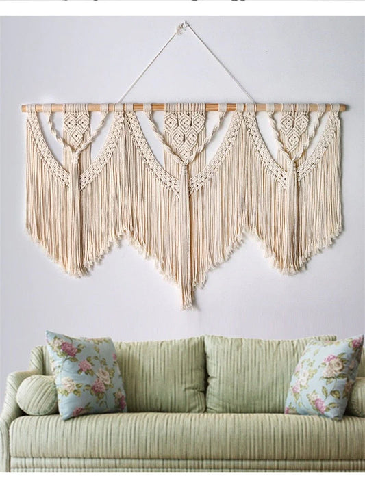 Large Macrame Wall Hanging with Wooden Stick Blackbrdstore
