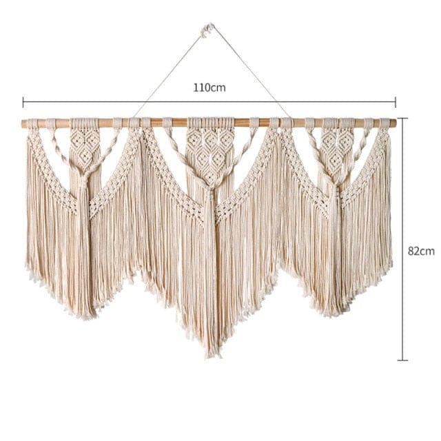 Large Macrame Wall Hanging with Wooden Stick Blackbrdstore
