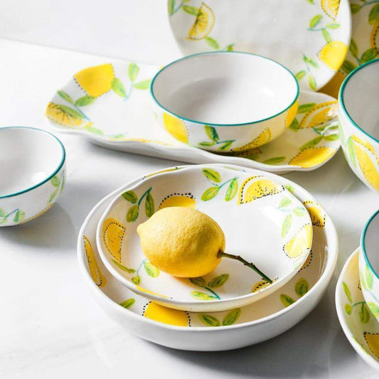 Lemon Print Ceramic Bowls Plate Blackbrdstore