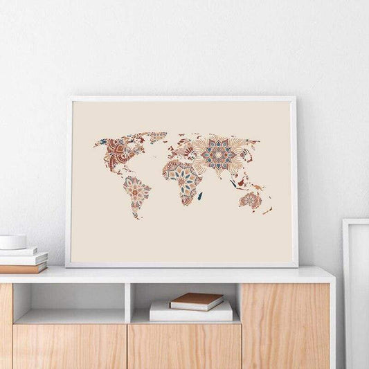Mandala World Map Wall Art Blackbrdstore