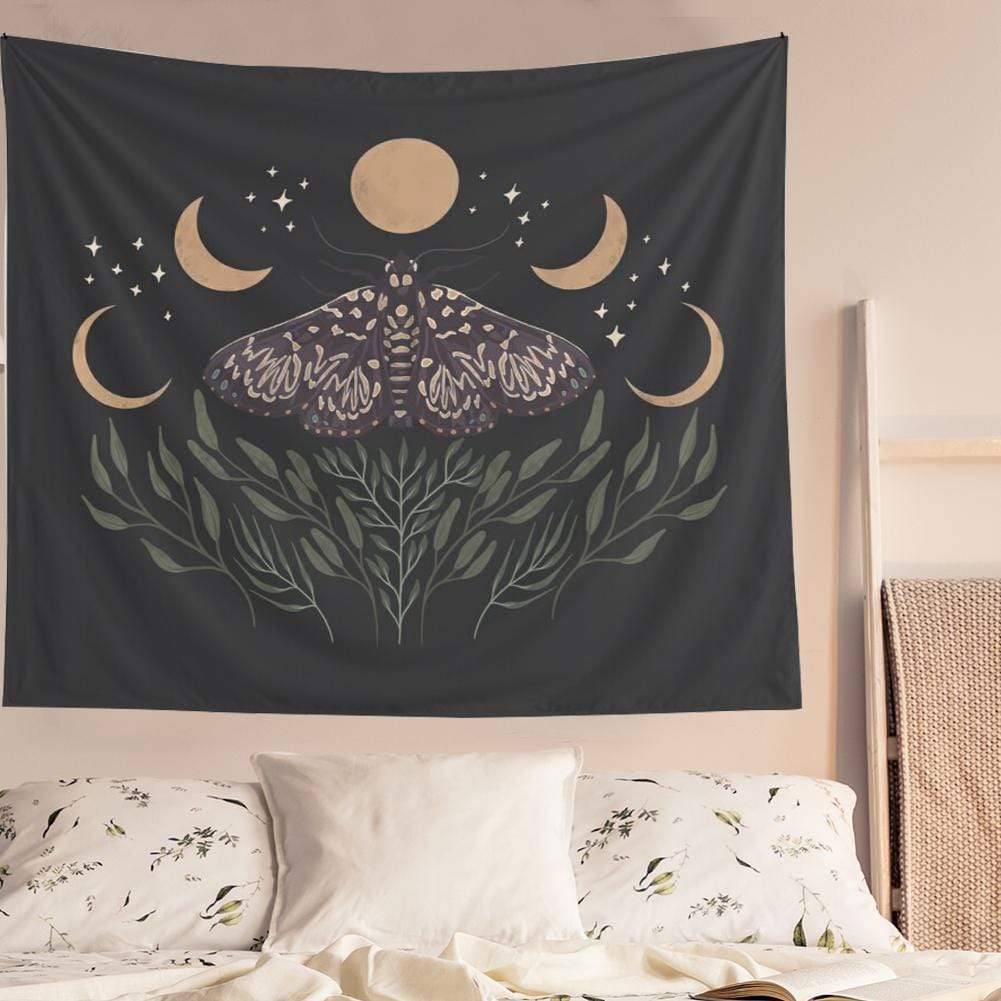 Moon Phase Moth Tapestry Blackbrdstore