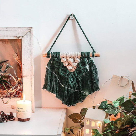 Nordic Dark Green Macrame Wall Tapestry Blackbrdstore