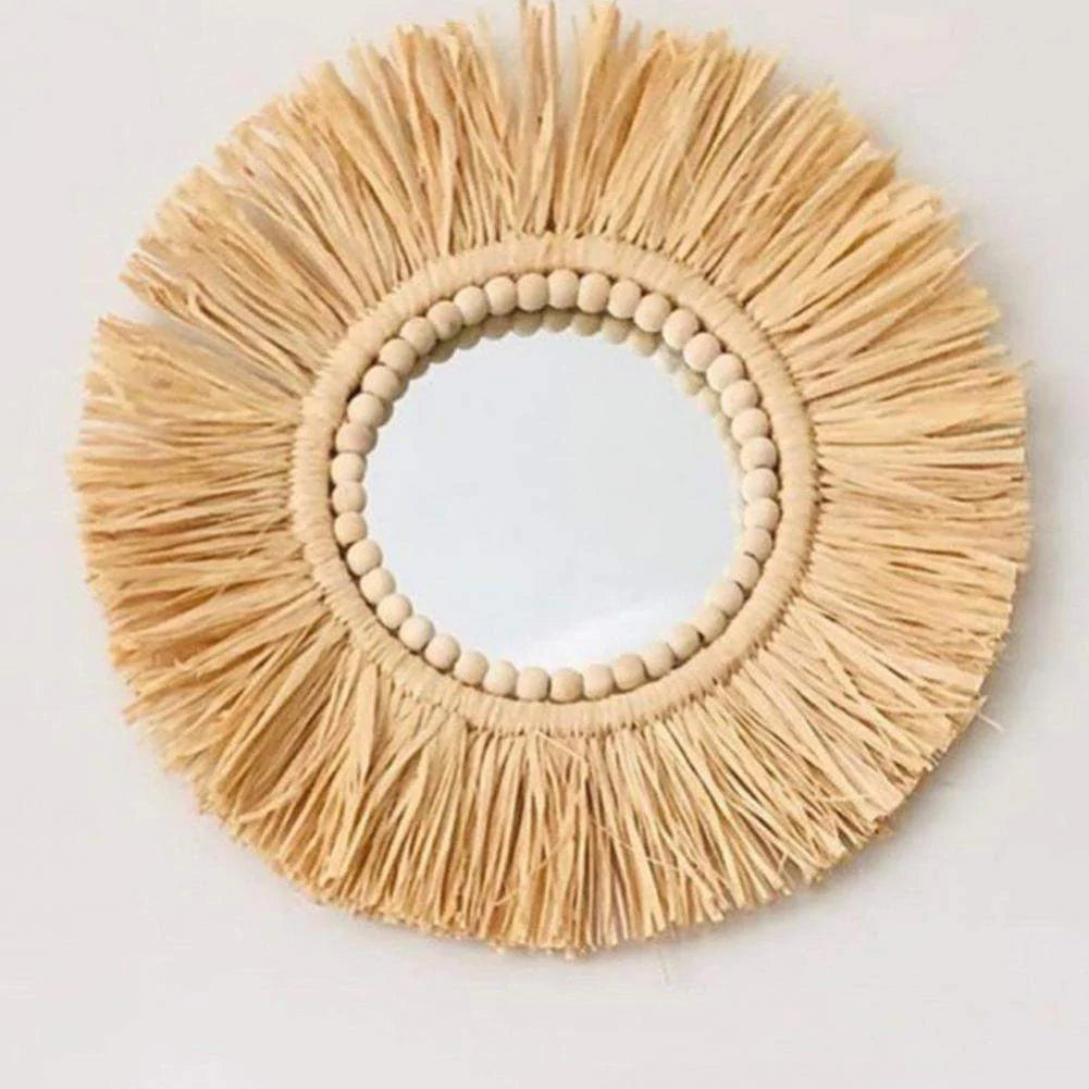 Raffia Hanging Mirror Blackbrdstore