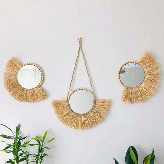 Raffia Hanging Mirror Blackbrdstore