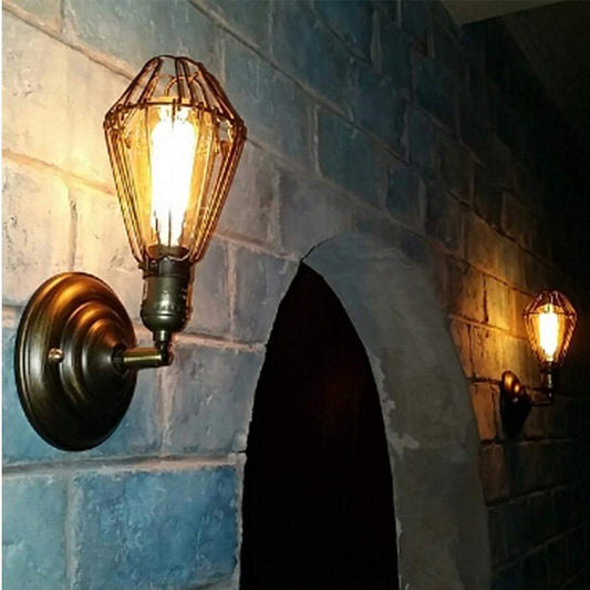 Rust Metal Cage Sconce Lamp Blackbrdstore