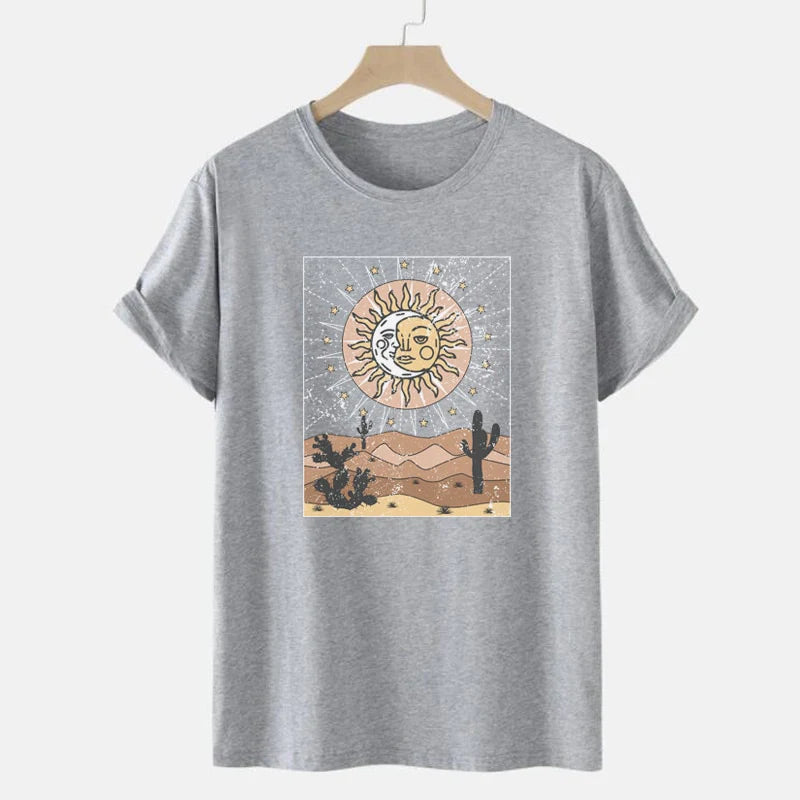 Sun & Moon with Cactus Desert Graphic Tee Blackbrdstore