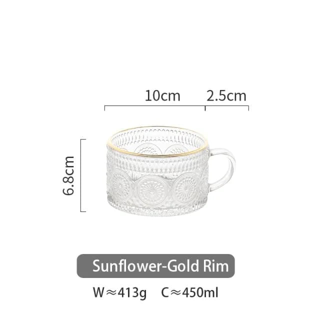 Sunflower - Golden Lines Embossed Teacup Blackbrdstore