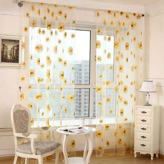 Sunflower Pattern Tulle Curtains Blackbrdstore