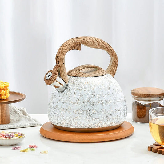 Tea Kettle With Wood Grain Anti Heat Handle Blackbrdstore