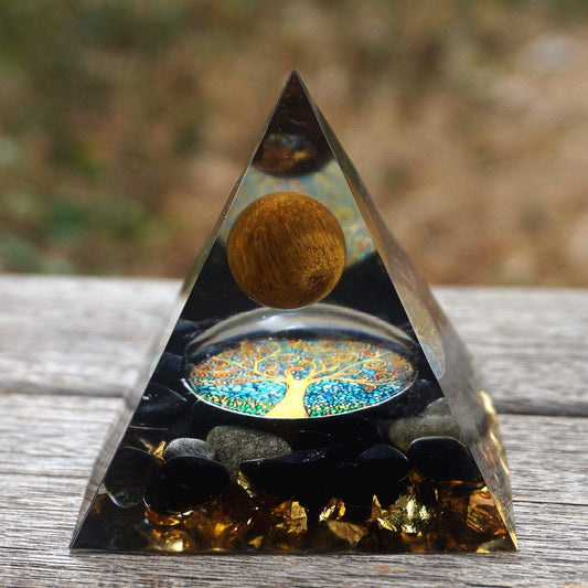 Tiger Eye Crystal Sphere & Obsidian Quartz Orgone Pyramid Blackbrdstore