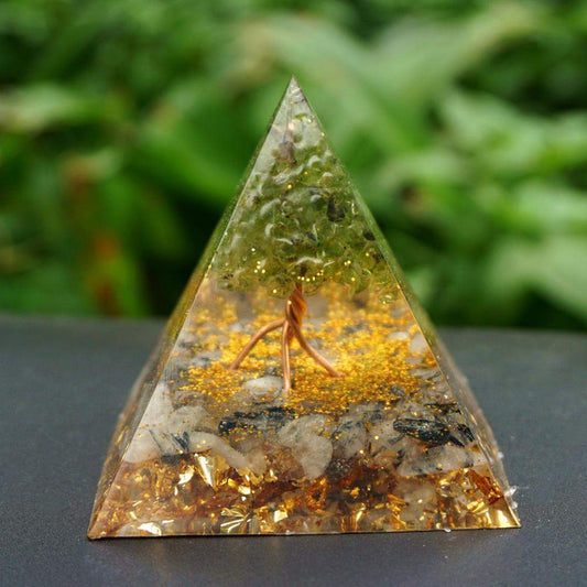 Tree Of Life Peridot With Black Quartz Orgone Pyramid Blackbrdstore