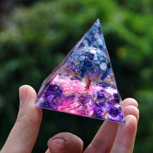 Tree of Life Kyanite Quartz With Amethyst Crystal Orgonite Pyramid Blackbrdstore