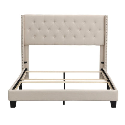 Upholstered Platform Bed with Classic Headboard Blackbrdstore