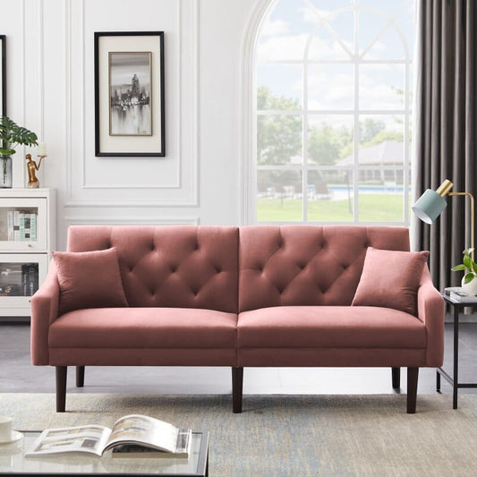 Velvet Upholstered Convertible Futon Sofa Blackbrdstore