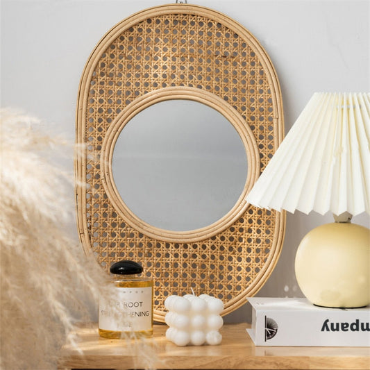 Vintage Oval Rattan Mirror Blackbrdstore