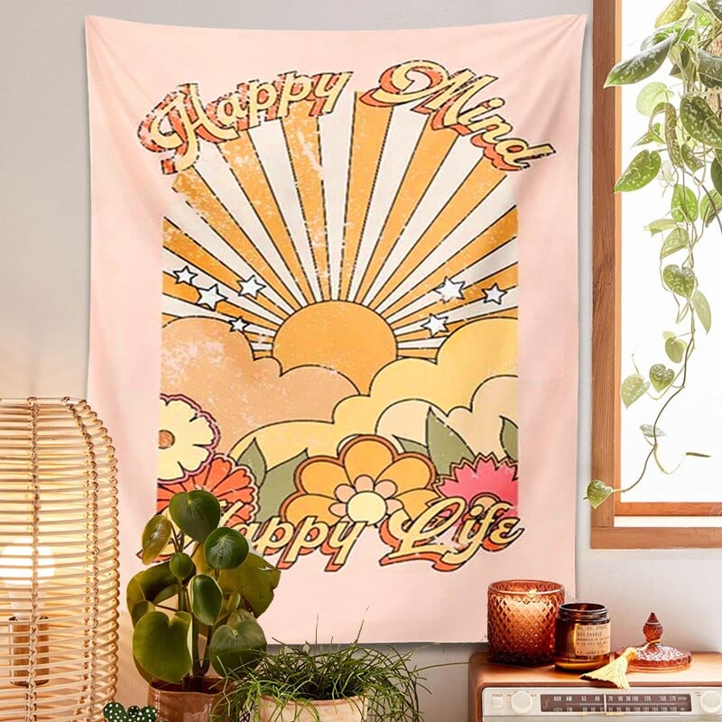 Blackbrdstore Happy Mind Happy Life Tapestry