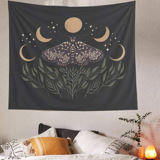 Blackbrdstore Moon Phase Moth Tapestry