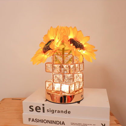 Golden Sunflower Crystal Lamp