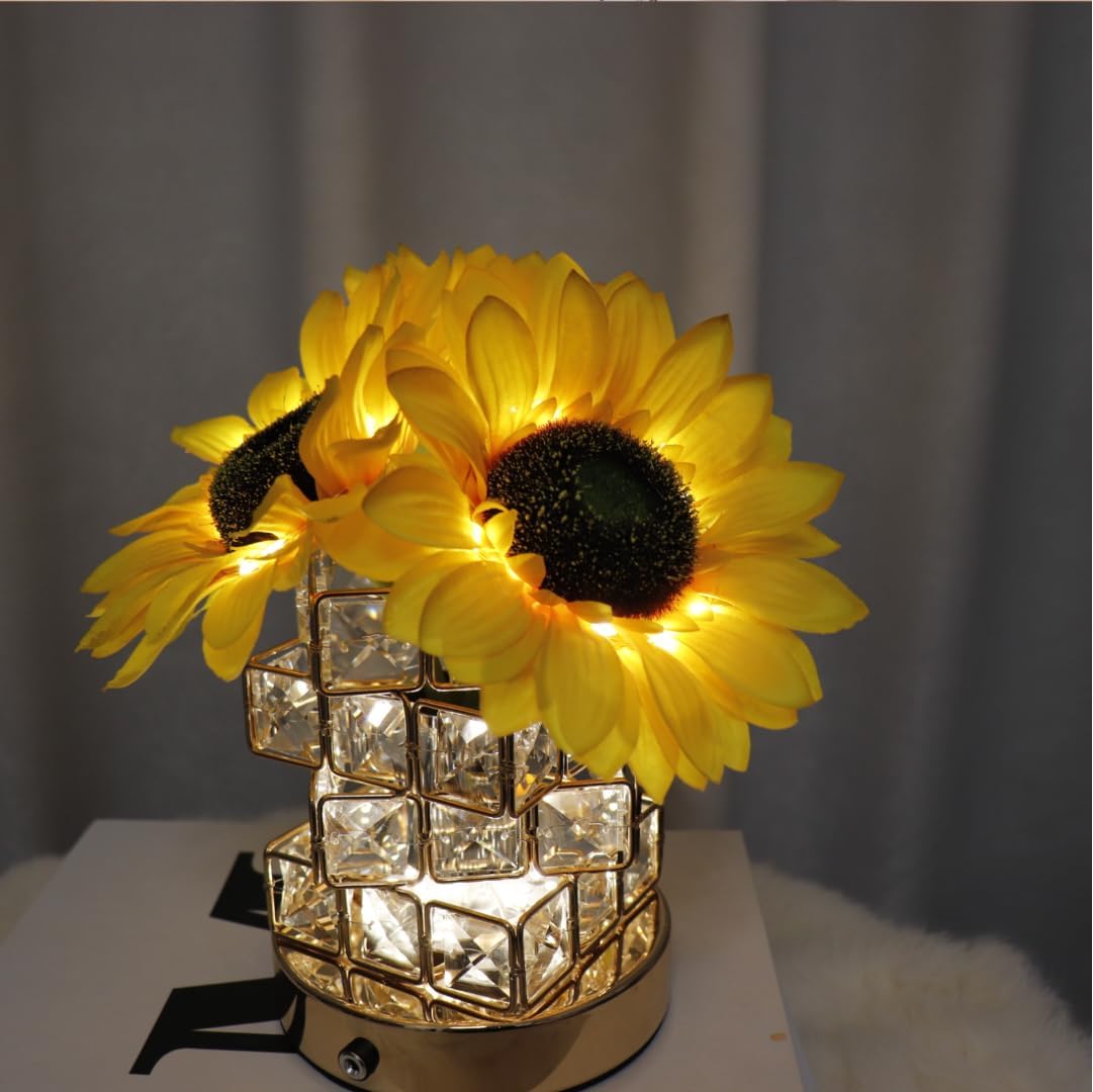 Golden Sunflower Crystal Lamp