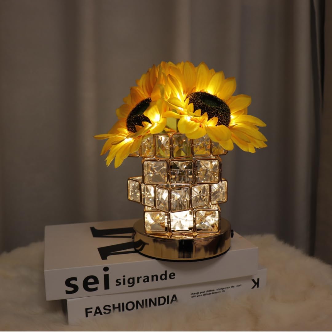 Golden Sunflower Crystal Lamp