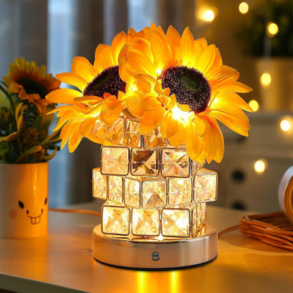 Golden Sunflower Crystal Lamp