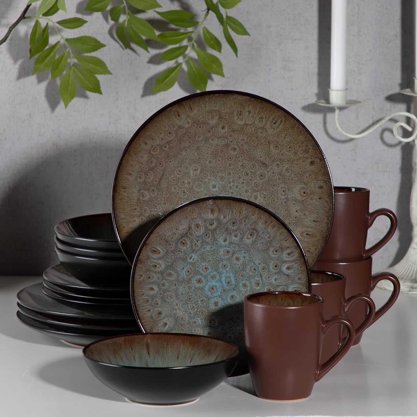 BUBBLE Brown Stoneware Tableware Set