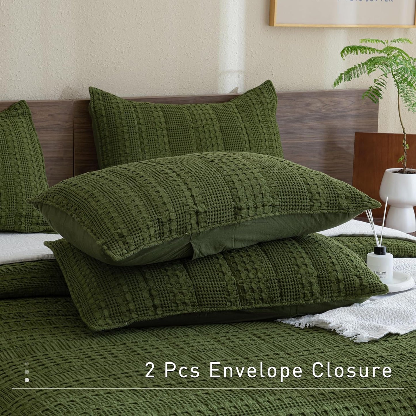 The Olive Retreat Waffle Quilt Coverlet Set