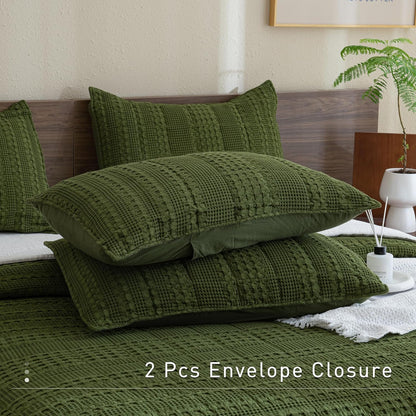 The Olive Retreat Waffle Quilt Coverlet Set