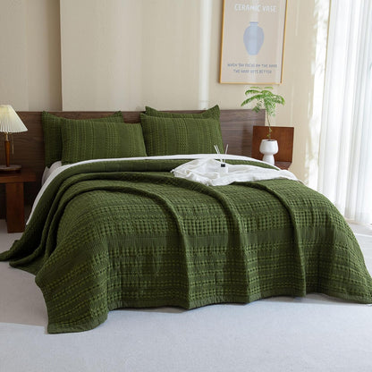 The Olive Retreat Waffle Quilt Coverlet Set
