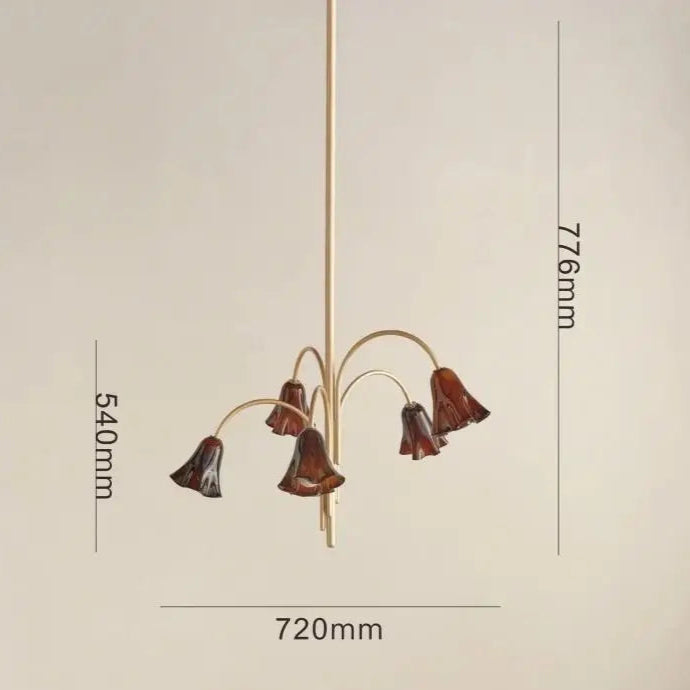 Chandelier with dimensions on a beige background