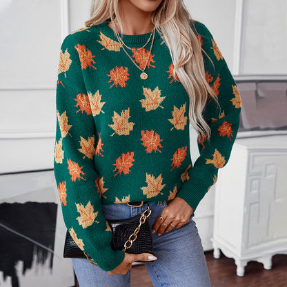 Autumn Maple Leaf Knitted Sweater