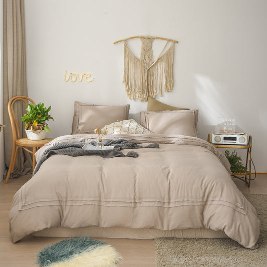 Ruched Taupe Duvet Cover Set