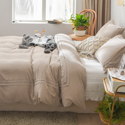 Ruched Taupe Duvet Cover Set