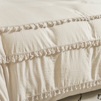 Ivory Tasseled Duvet Cover Set