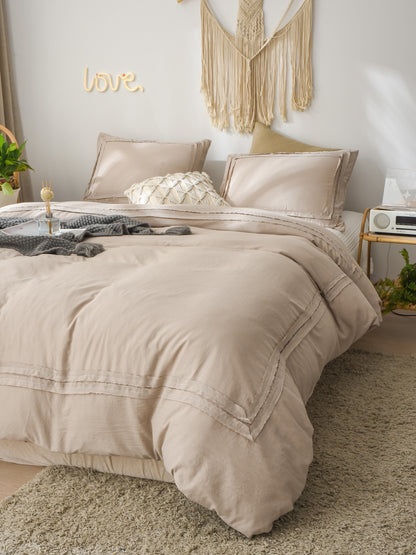 Ruched Taupe Duvet Cover Set