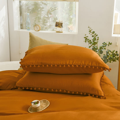 Burnt Orange Pom Poms Duvet Cover Set