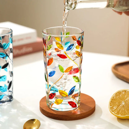 Hand Painted Leaf Glass Cup