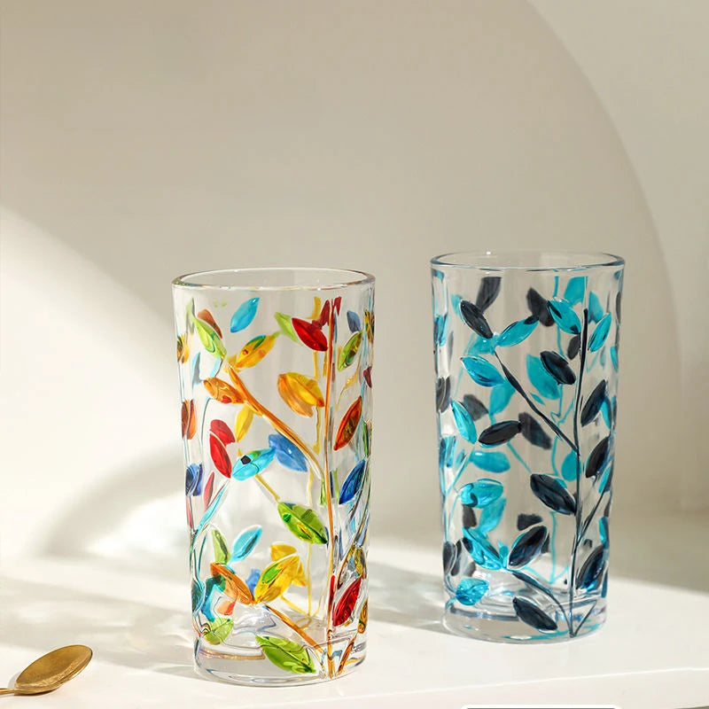 Hand Painted Leaf Glass Cup