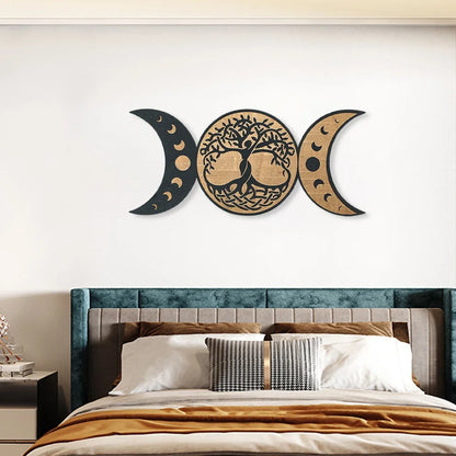 Wicca Moon & Life Tree Wooden Wall Decor