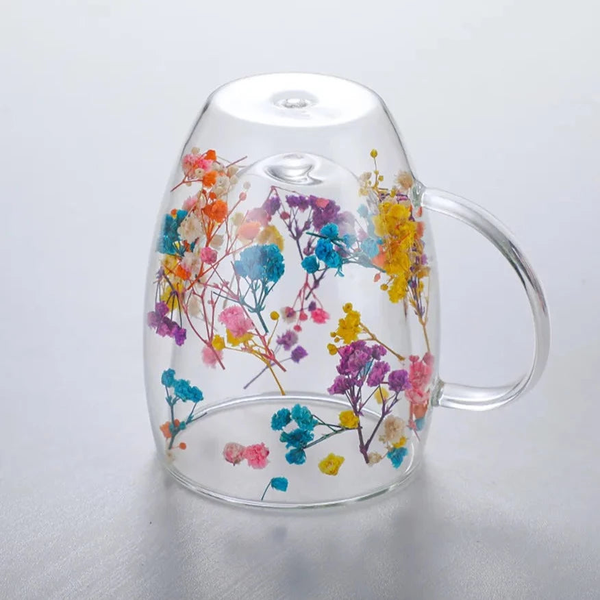 Double-layer Real Dried Flowers Glass Mug – Blackbrdstore